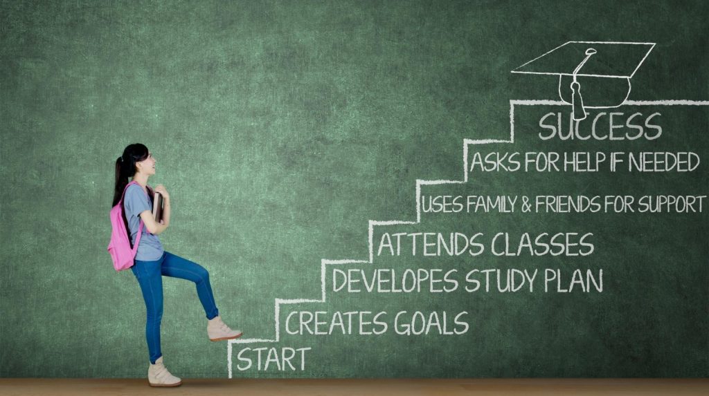 Building Skills for Tomorrow: Continuous Education and Future-Ready Competencies 2 caucasian college student stepping stairs 1